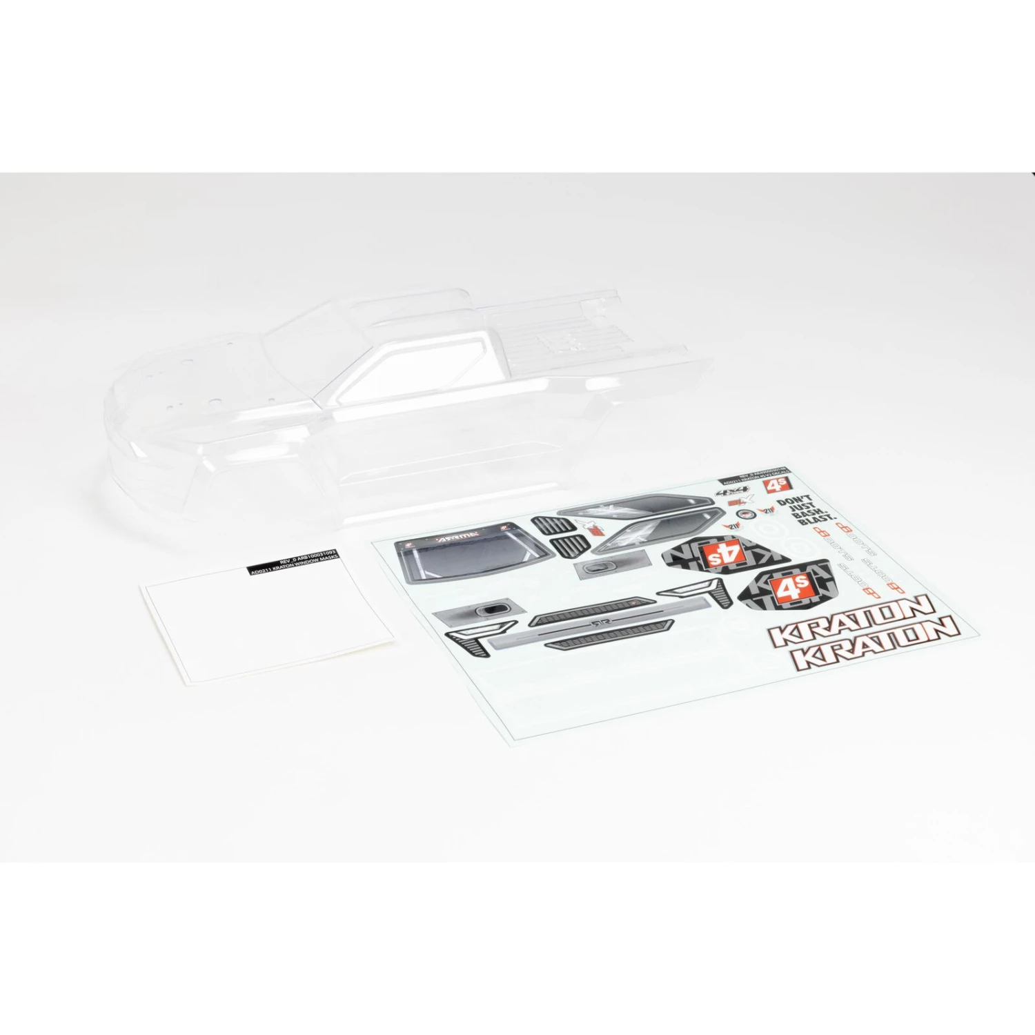 ARRMA 1/10 Clear Body with Decals and Window Masks: KRATON 4X4 BLX 3 ARRMA 1/10 Clear Body with Decals and Window Masks: KRATON 4X4 BLX