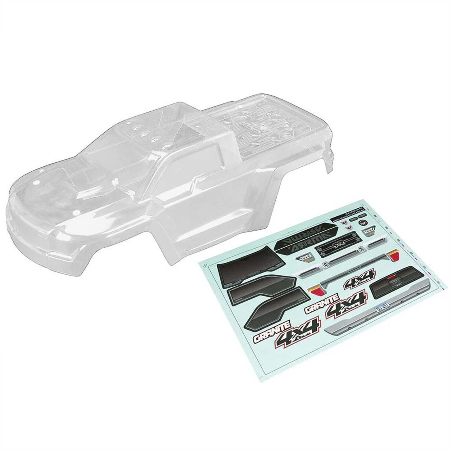 ARRMA 1/10 Body with Decals, Clear: GRANITE 4x4 3 ARRMA 1/10 Body with Decals, Clear: GRANITE 4x4